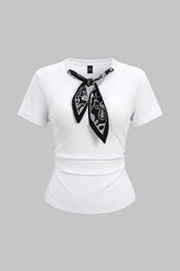 "Artistic Print Tie-Up Short Sleeve T-shirt"