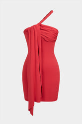 "Asymmetrical Twist Knot Ruched Sleeveless Mini Dress"