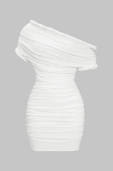 "Asymmetrical Ruched Twist Knot Short Sleeve Mini Dress"