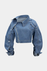 "Denim Asymmetrical Zipper Long-Sleeve Top"