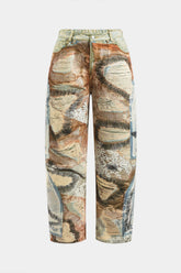 "Abstract Print Button Pocket Trousers"