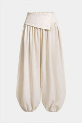 "Asymmetrical Button Ruched Wide Leg Pants"