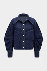 "Denim Bow Ruched Outerwear"