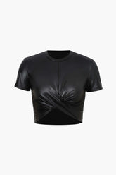 "Basic Faux Leather Cropped Tee"
