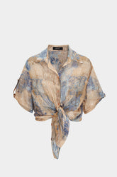 "Abstract Ombre Print Chiffon Short Sleeve Shirt"
