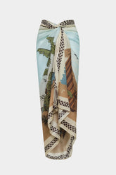 "Coconut Palm Print Chiffon Tie Front Skirt"