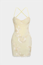 "3D Floral Tie Back Backless Sleeveless Mini Dress"