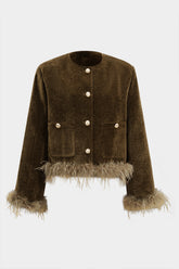 "Corduroy Patchwork Feather Trim Blazer"