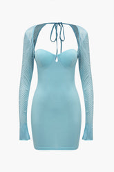 "Backless Tie-Up Pearl Mini Dress"