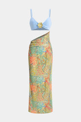 "Abstract Contrast Pattern Cut Out Slip Sleeveless Maxi Dress"
