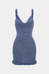 "Cowl Neck Twist Knot Sleeveless Mini Dress"