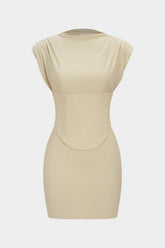 "Belted Tie Back Shoulder Pads Sleeveless Mini Dress"