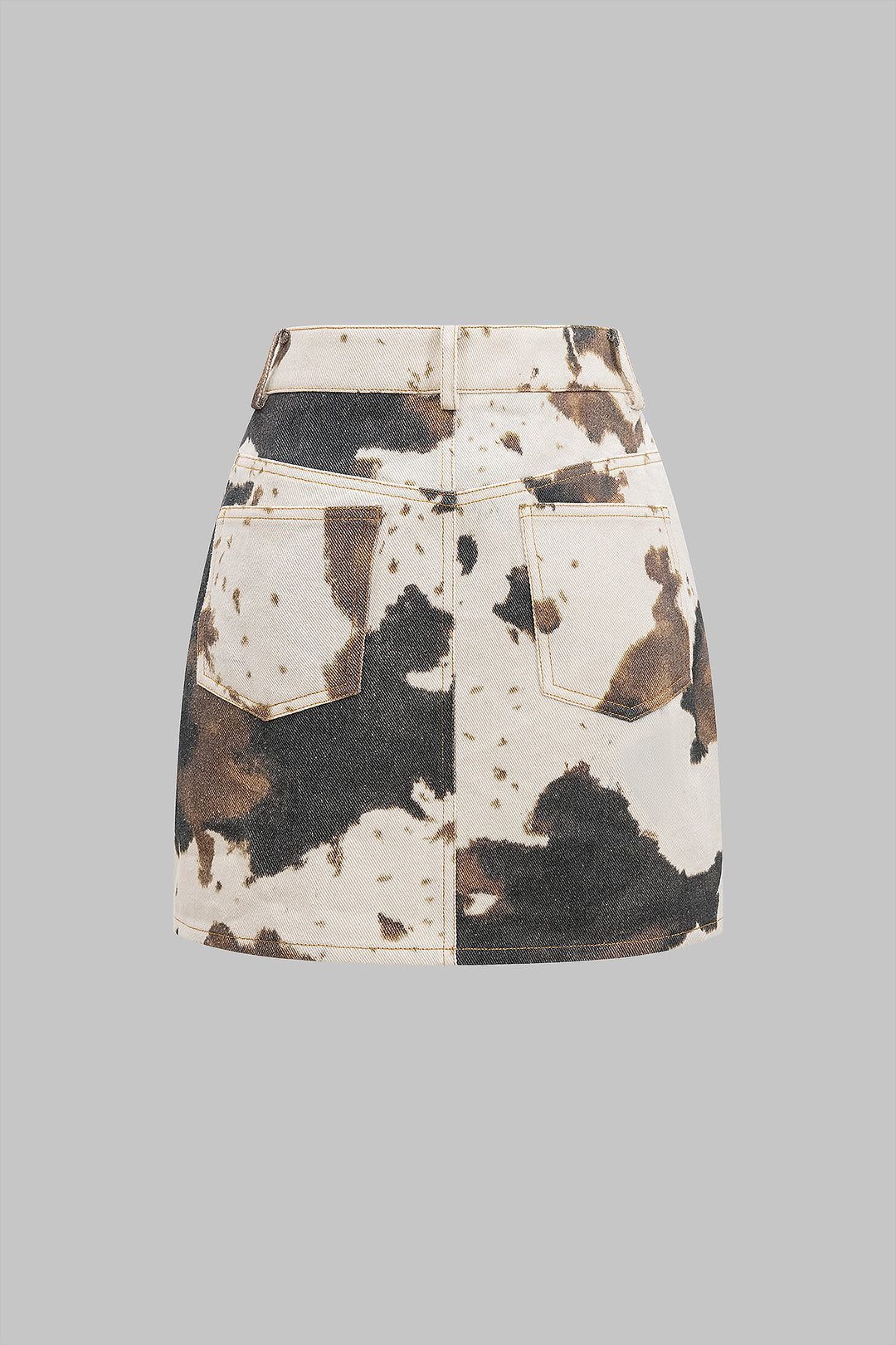 "Denim Abstract Splatter Print Asymmetrical Button High Waist Skirt"