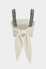 "Contrast Trim Patchwork Textured Knotted Tank Top"