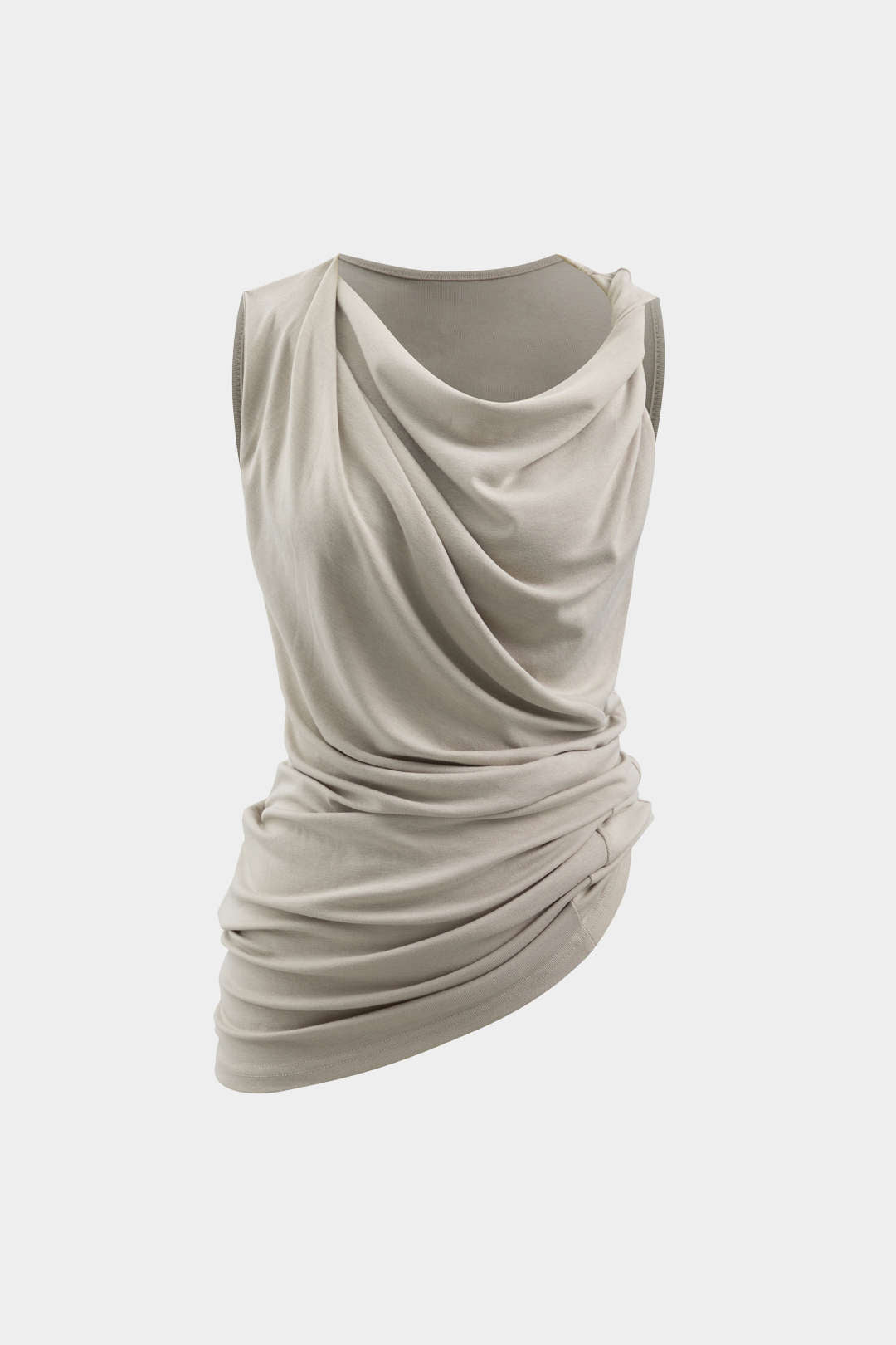 "Asymmetric Cowl Neck Ruched Tank Top"