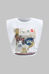 "Car Letter Digital Pattern Print Loose Sleeveless T-Shirt"