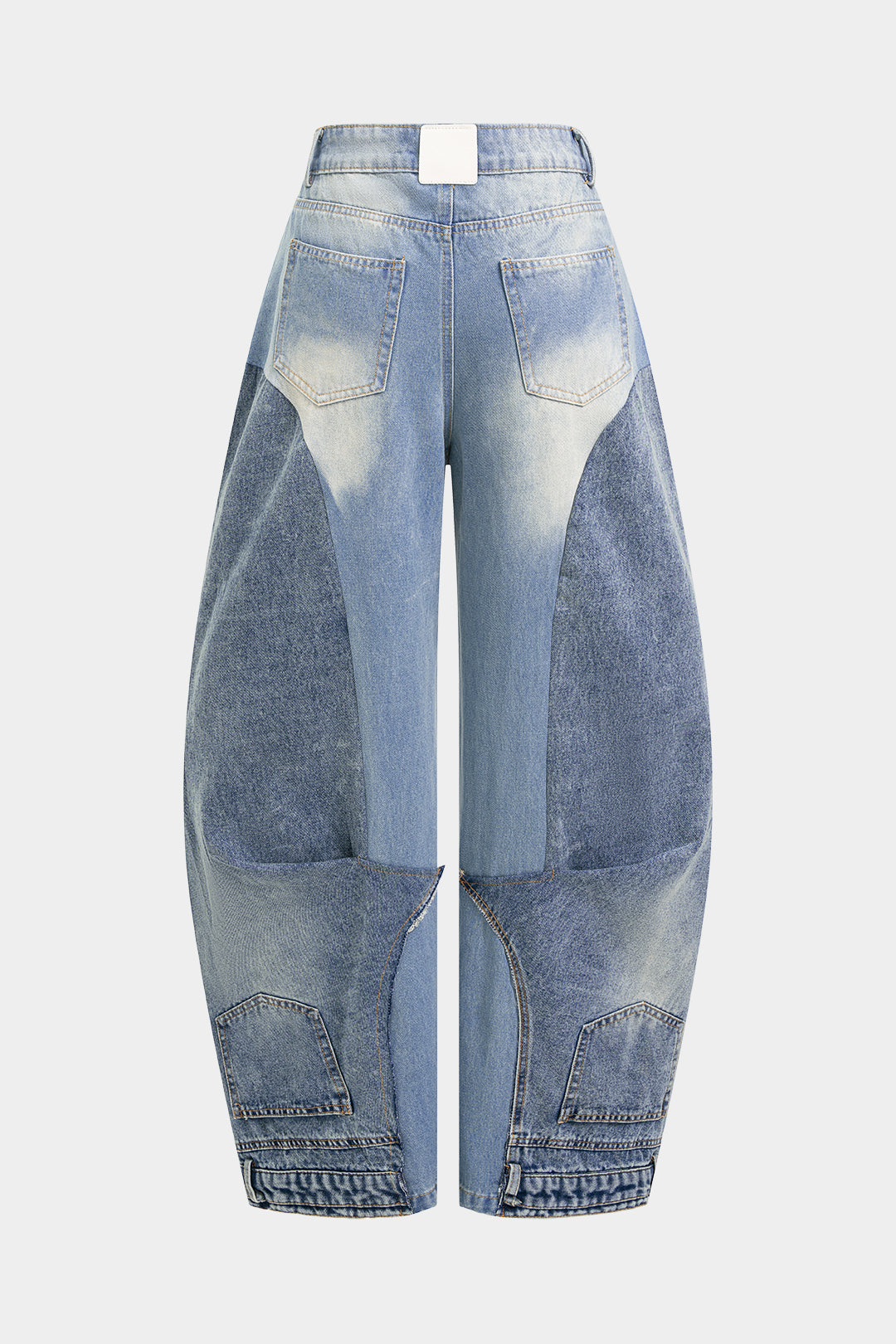 "Denim Contrast Ruched Barrel Jeans"