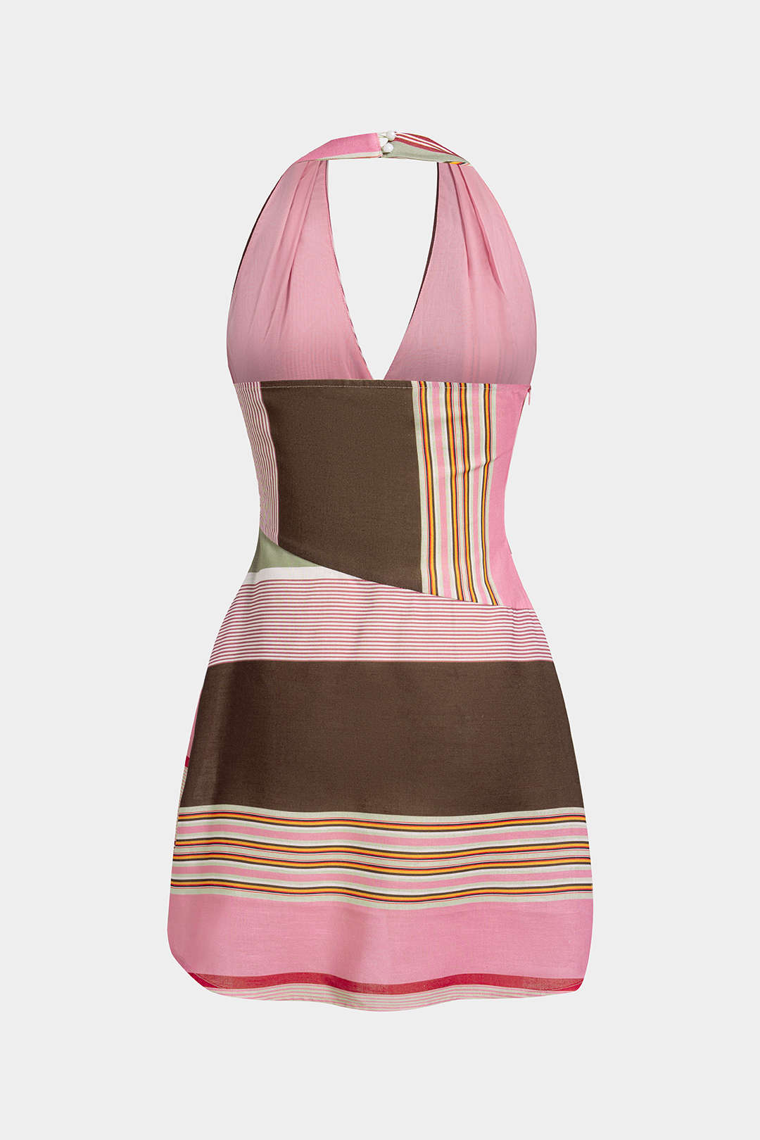 "Contrast Stripes Print Halter Neck Sleevelss MIni Dress"