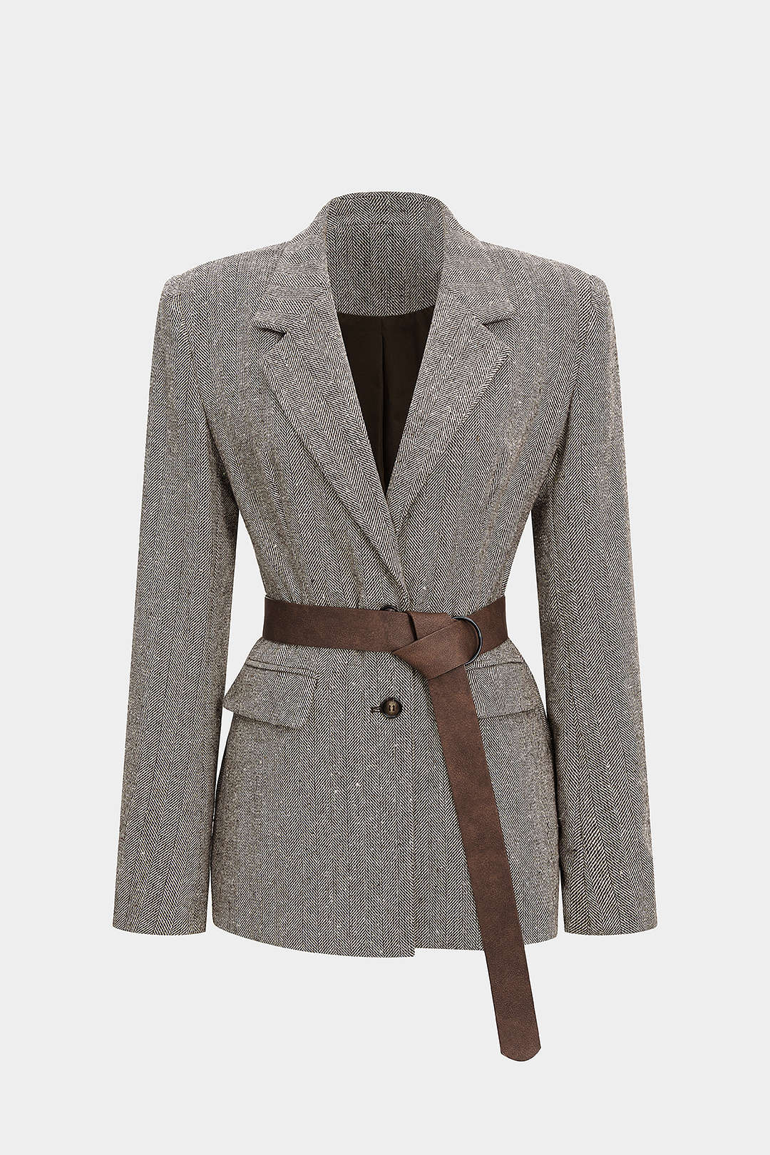 "Button Notched Lapel Belted Blazer"