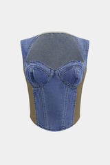"Denim Bustier Patchwork Top"