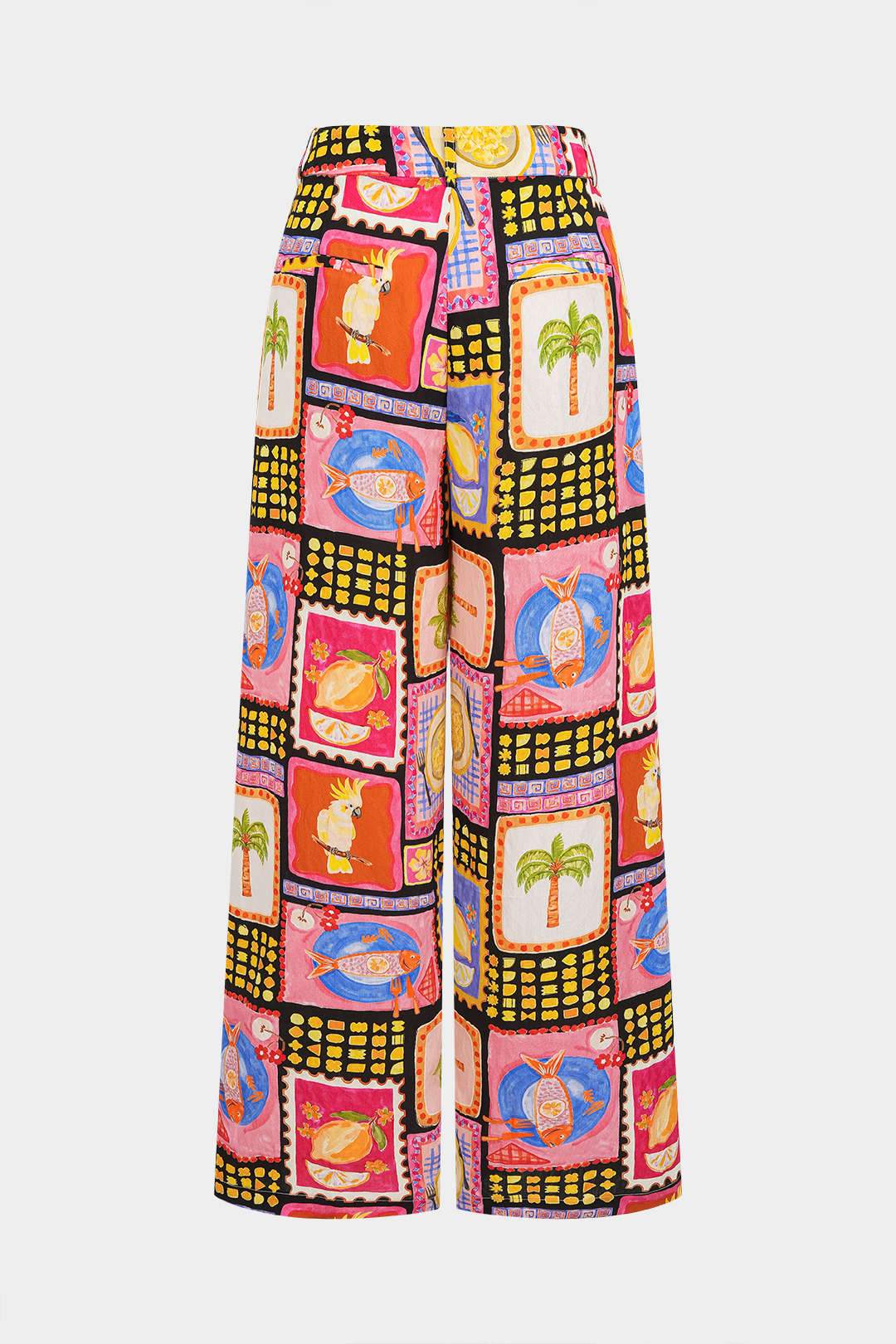 "Artistic Print High-Waist Straight Leg Pants"