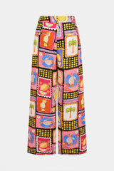 "Artistic Print High-Waist Straight Leg Pants"