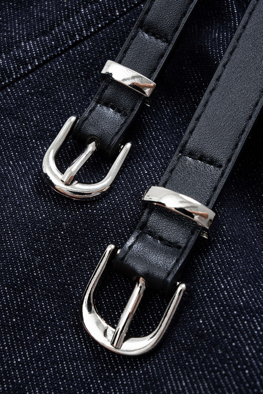"Denim Belted Shirred Jeans"