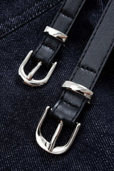 "Denim Belted Shirred Jeans"