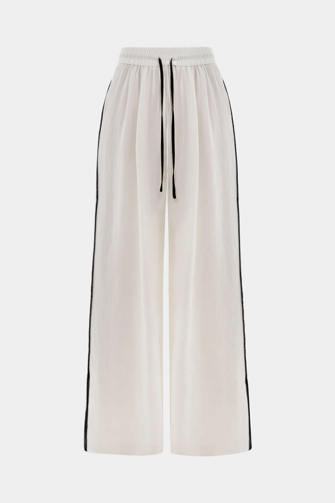 "Contrast Binding Drawstring Shirred Waistband Wide Leg Pants"