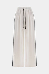 "Contrast Binding Drawstring Shirred Waistband Wide Leg Pants"