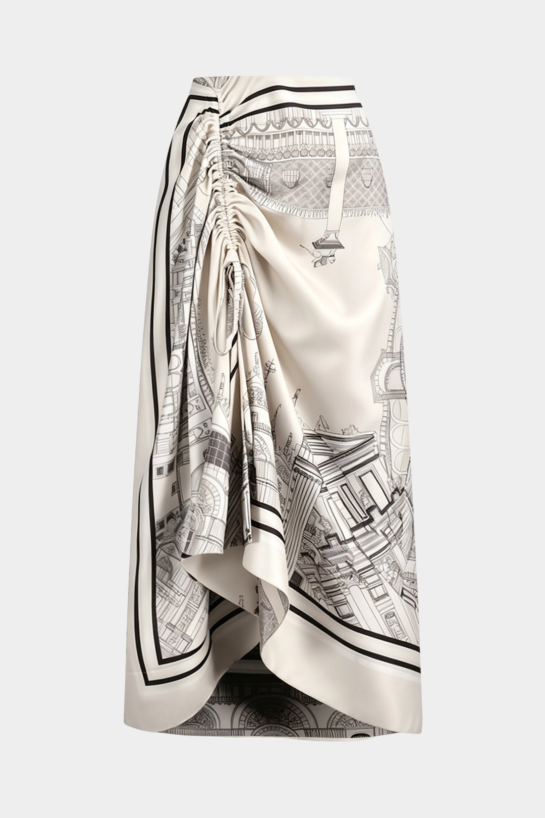 "Artistic Print Stain Drawstring Asymmetrical Ruched Skirt"