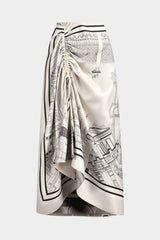"Artistic Print Stain Drawstring Asymmetrical Ruched Skirt"
