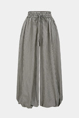 "Checkered Print Tie-Up Lantern Trousers"