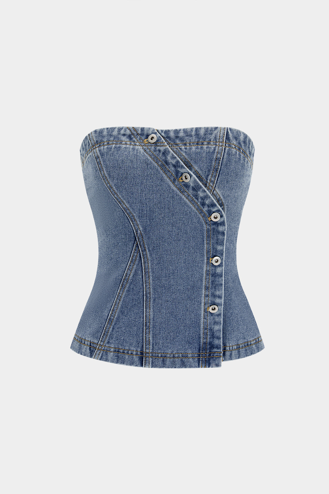 "Denim Asymmetrical Button Tube Top"