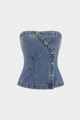 "Denim Asymmetrical Button Tube Top"