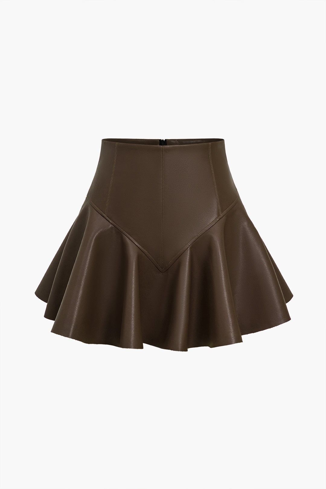 "Basic Faux Leather Ruched Mini Skirt"