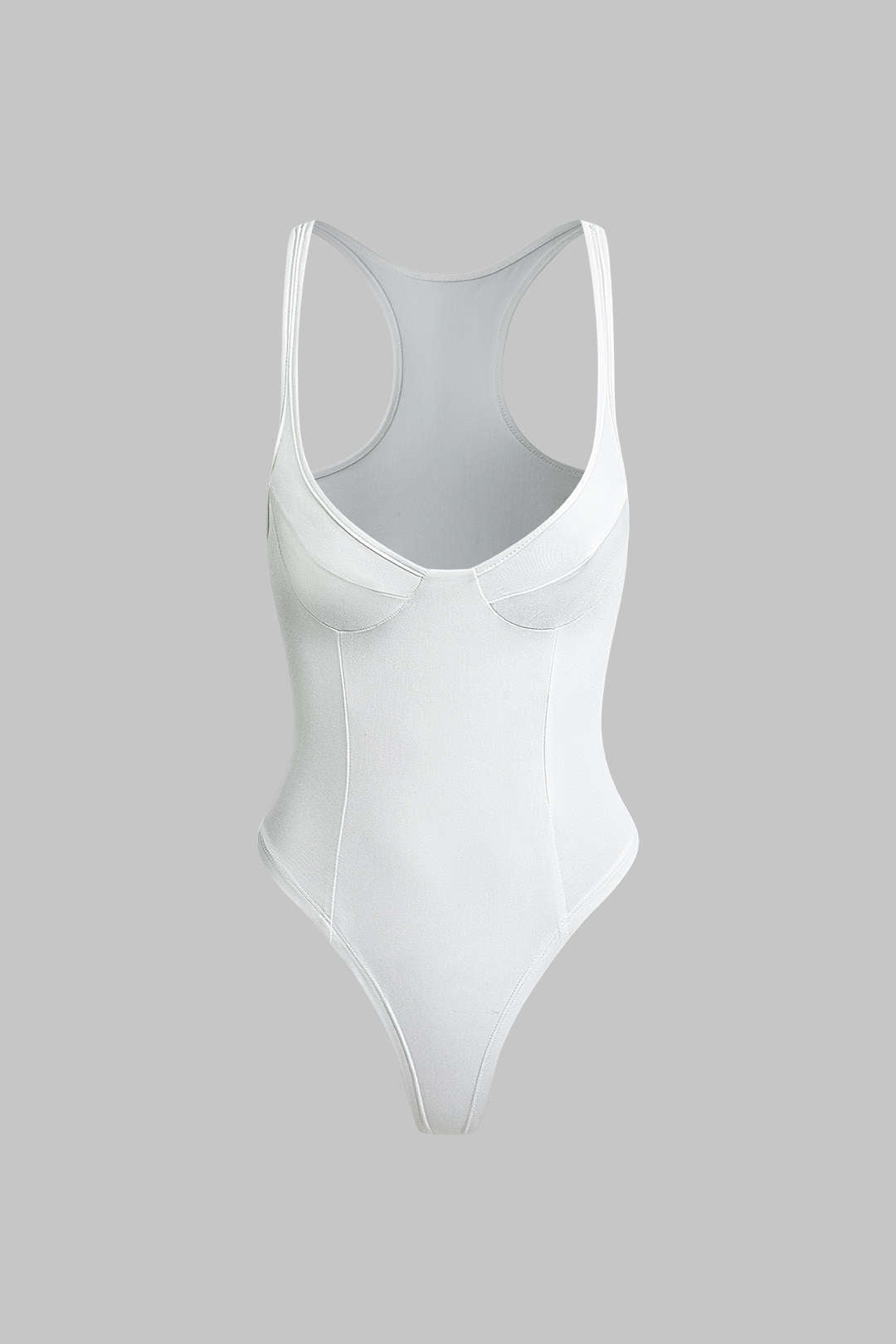 "Basic Solid Deep-V Neck Bustier Sleeveless Bodysuit"