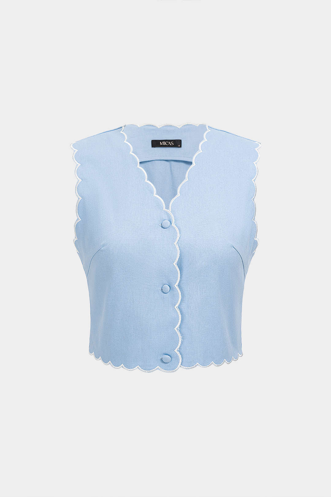"Contrast Whipstitching Linen Button Tank Top"
