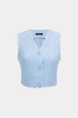 "Contrast Whipstitching Linen Button Tank Top"