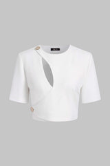 "Asymmetrical Cut Out Short-Sleeve Shirt"