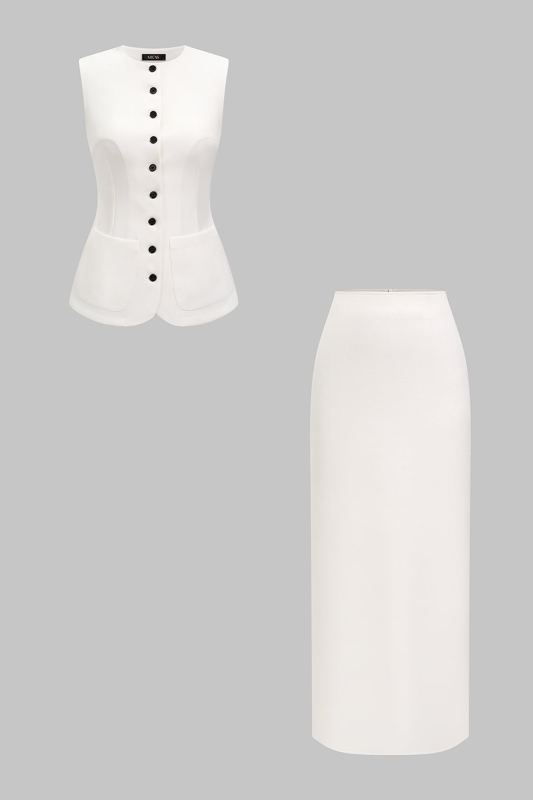 "Button Round Neck Tank Top And Solid Skirt Set"