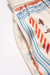 "Coconut Palm Stripes Print Satin Wide Leg Pants"