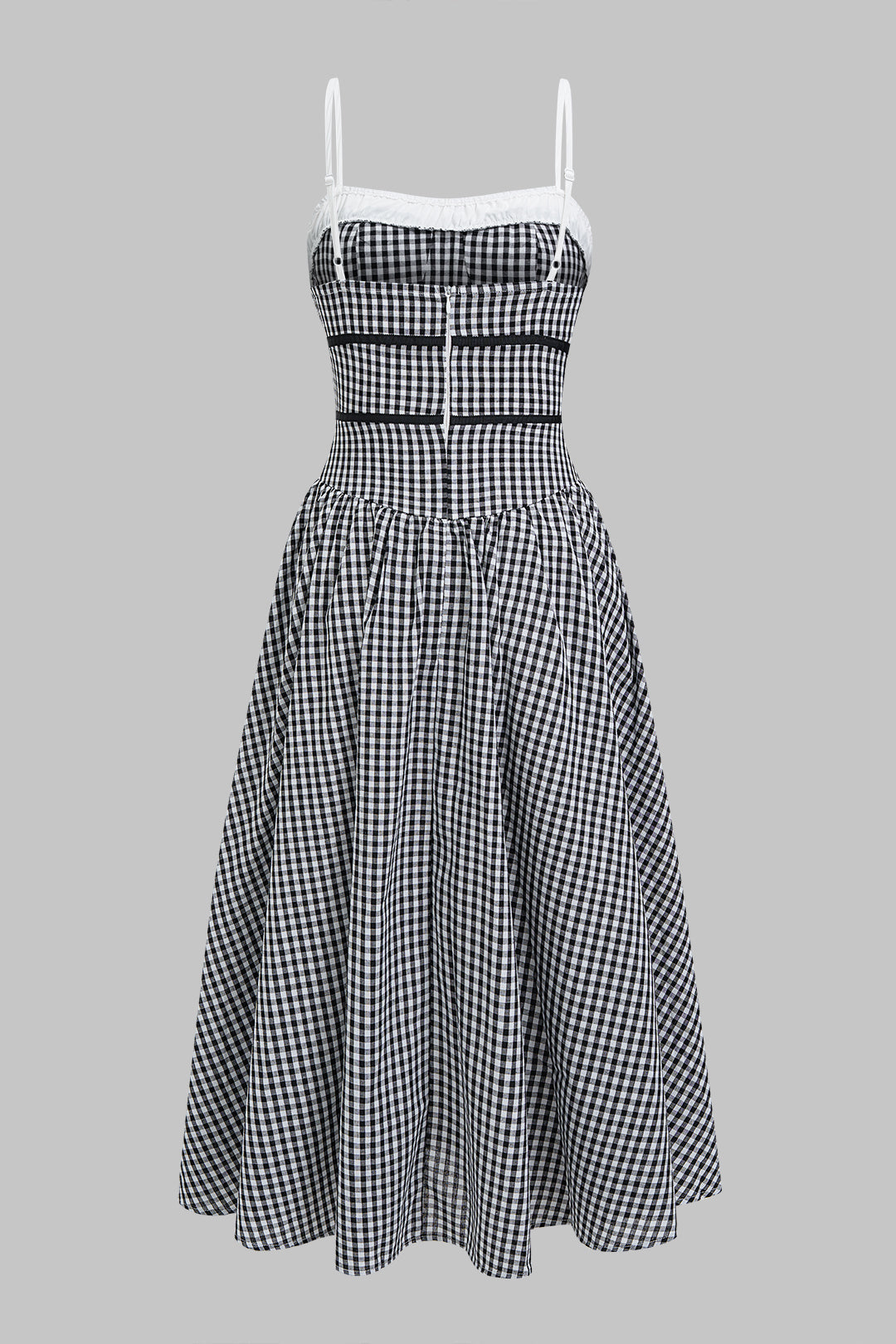 "Contrast Plaid Print Tie Front Sleeveless Midi Dress"