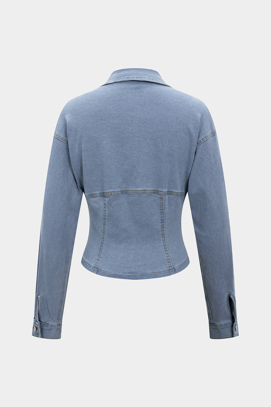 "Denim Lapel Zipper Outerwear"