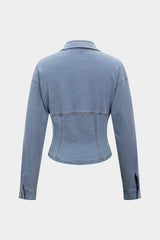 "Denim Lapel Zipper Outerwear"