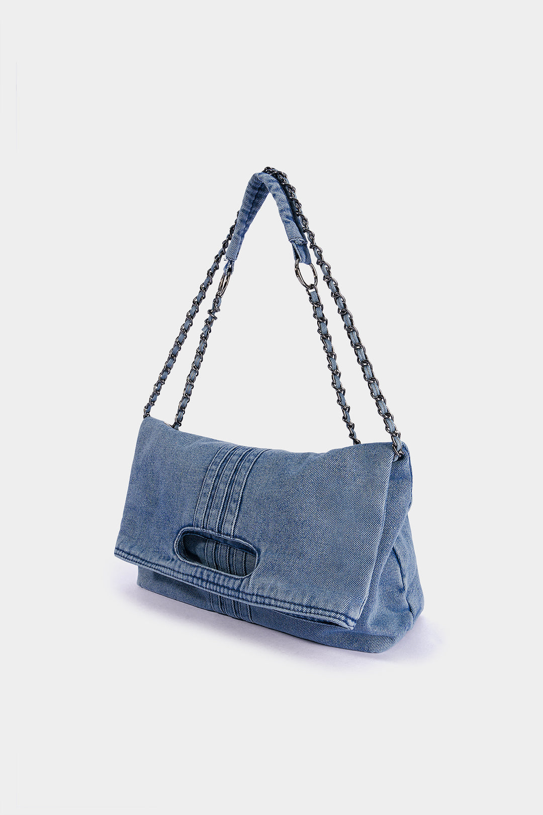 "Denim Metallic Chain Cross-body Bag"