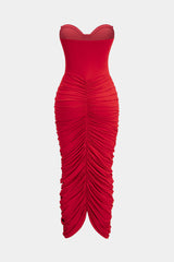 "Contrast Ruched Corset Strapless Sleeveless Maxi Dress"