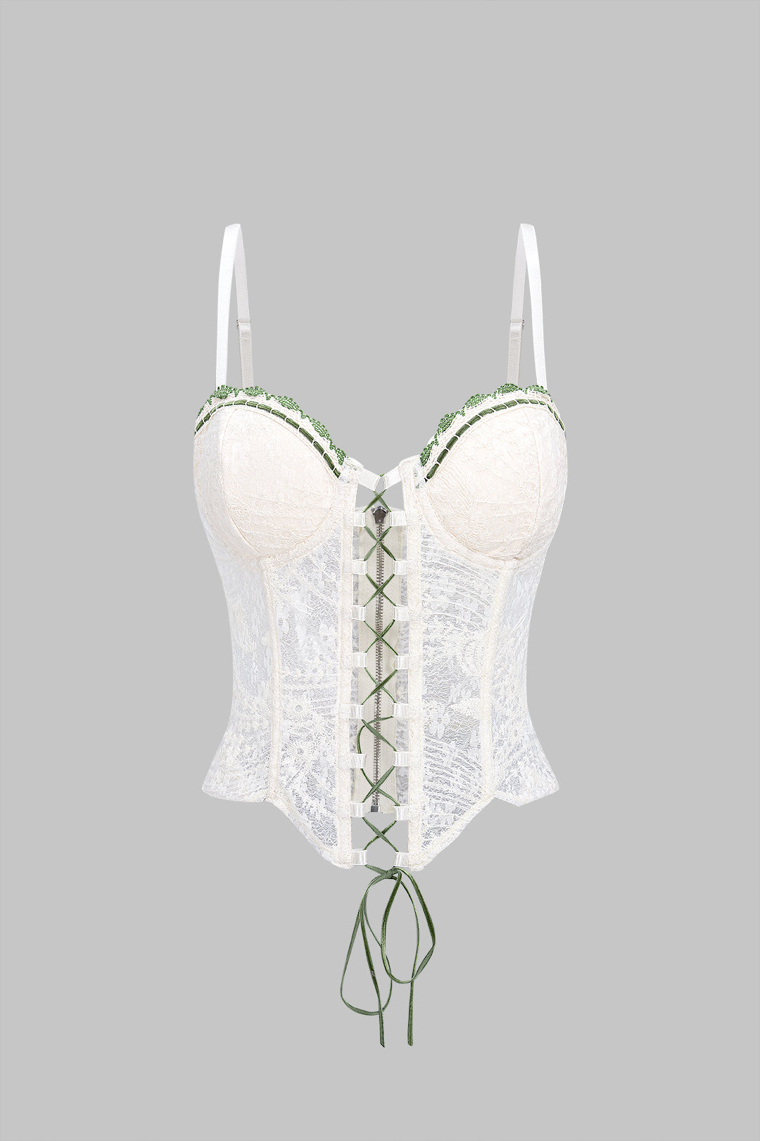 "Contrast Trim Lace Corset Tie-Up Cami Top"