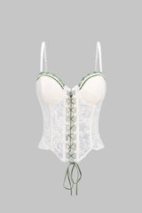 "Contrast Trim Lace Corset Tie-Up Cami Top"