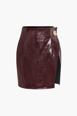 "Asymmetrical Faux Leather Skirt Set"